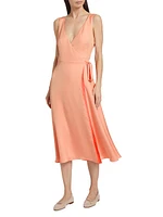 Kathleen Satin Sleeveless Wrap Midi-Dress