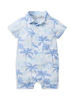 Baby Boy's Palm Toile Linen-Cotton Polo Romper