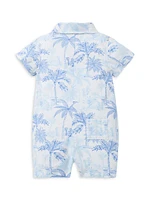 Baby Boy's Palm Toile Linen-Cotton Polo Romper