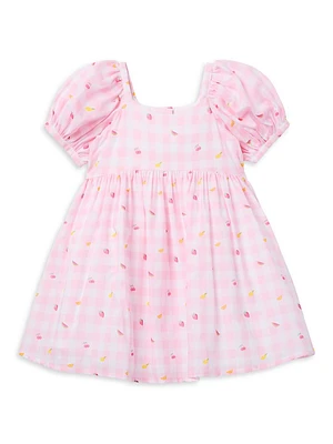 Little Girl's & Gingham Fruit Print Puff-Sleeve Dress