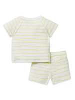 Baby Boy's Striped Ribbed Henley Top & Shorts Set