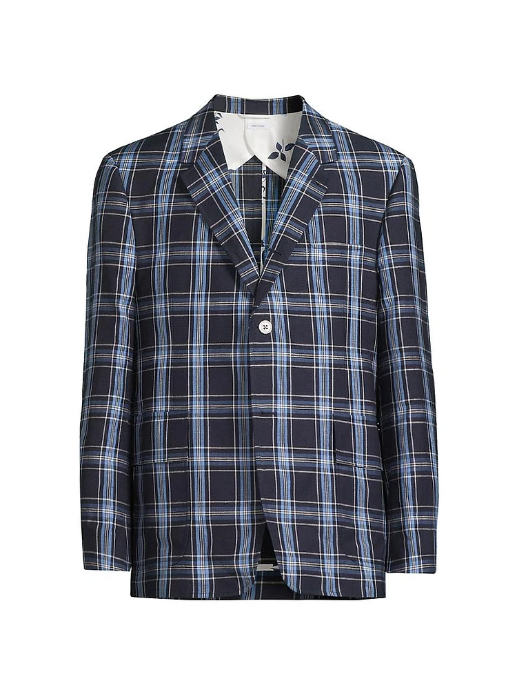 Plaid Wool & Linen-Blend Two-Button Suit Jacket