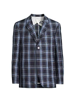 Plaid Wool & Linen-Blend Two-Button Suit Jacket