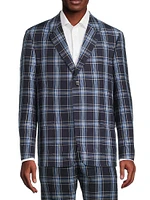 Plaid Wool & Linen-Blend Two-Button Suit Jacket