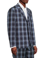 Plaid Wool & Linen-Blend Two-Button Suit Jacket