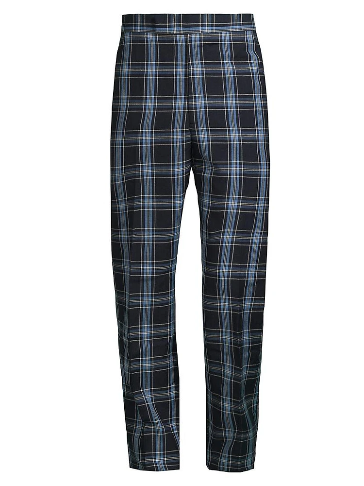 Plaid Wool & Linen-Blend Backstrap Suit Pants