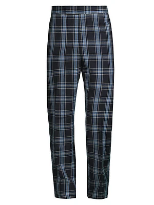 Plaid Wool & Linen-Blend Backstrap Suit Pants