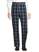 Plaid Wool & Linen-Blend Backstrap Suit Pants