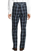 Plaid Wool & Linen-Blend Backstrap Suit Pants