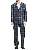 Plaid Wool & Linen-Blend Backstrap Suit Pants