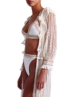 Jute-Trimmed Lace Cover-Up Robe