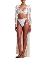 Jute-Trimmed Lace Cover-Up Robe