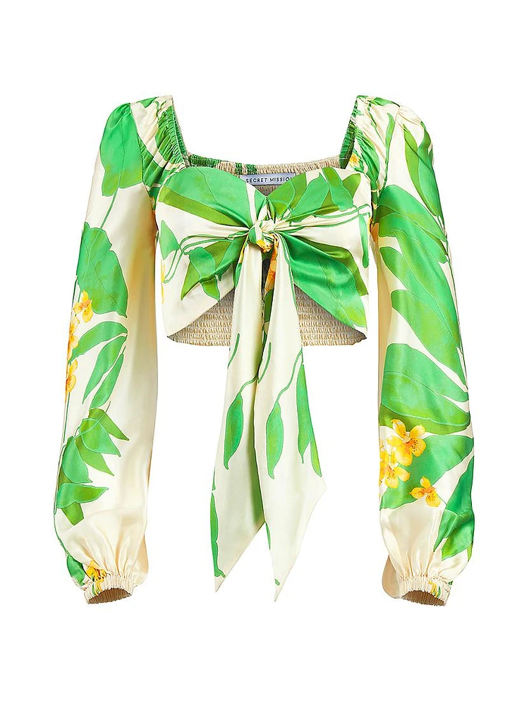 St Lucia Natalie Printed Silk Self-Tie Top