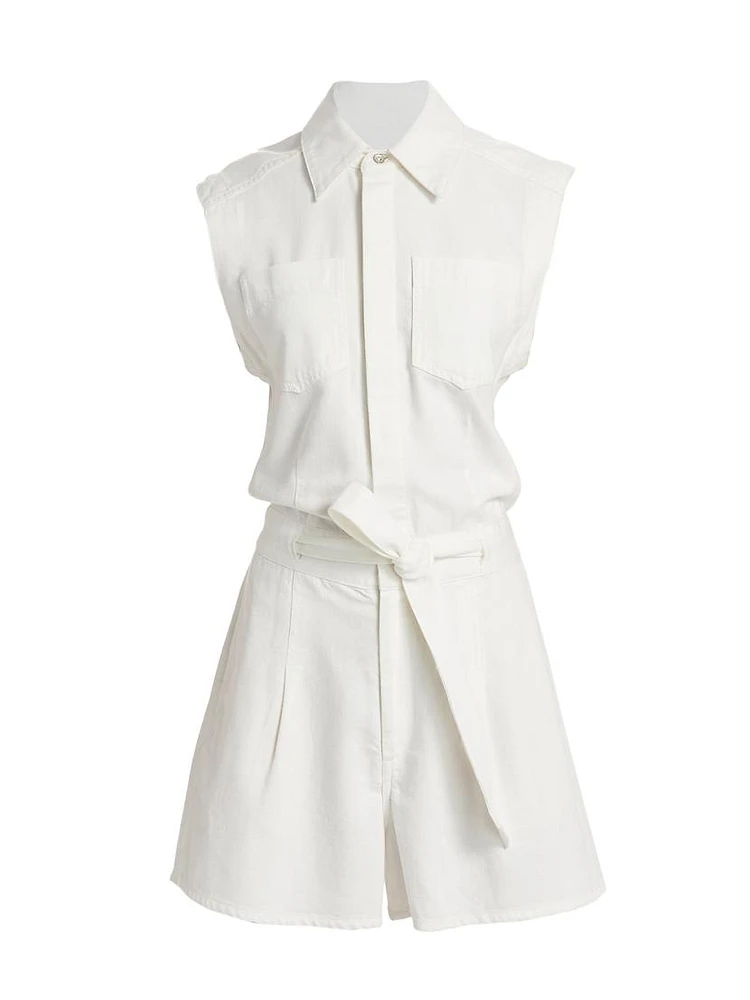Eliza Denim Sleeveless Belted Romper