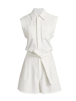 Eliza Denim Sleeveless Belted Romper
