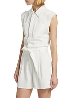 Eliza Denim Sleeveless Belted Romper