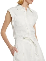 Eliza Denim Sleeveless Belted Romper