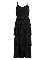 Plissé Ruffled Midi-Dress