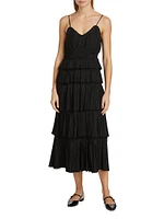 Plissé Ruffled Midi-Dress