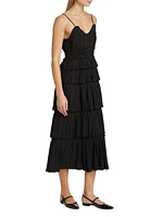 Plissé Ruffled Midi-Dress