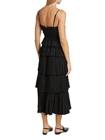 Plissé Ruffled Midi-Dress