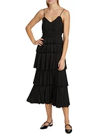 Plissé Ruffled Midi-Dress