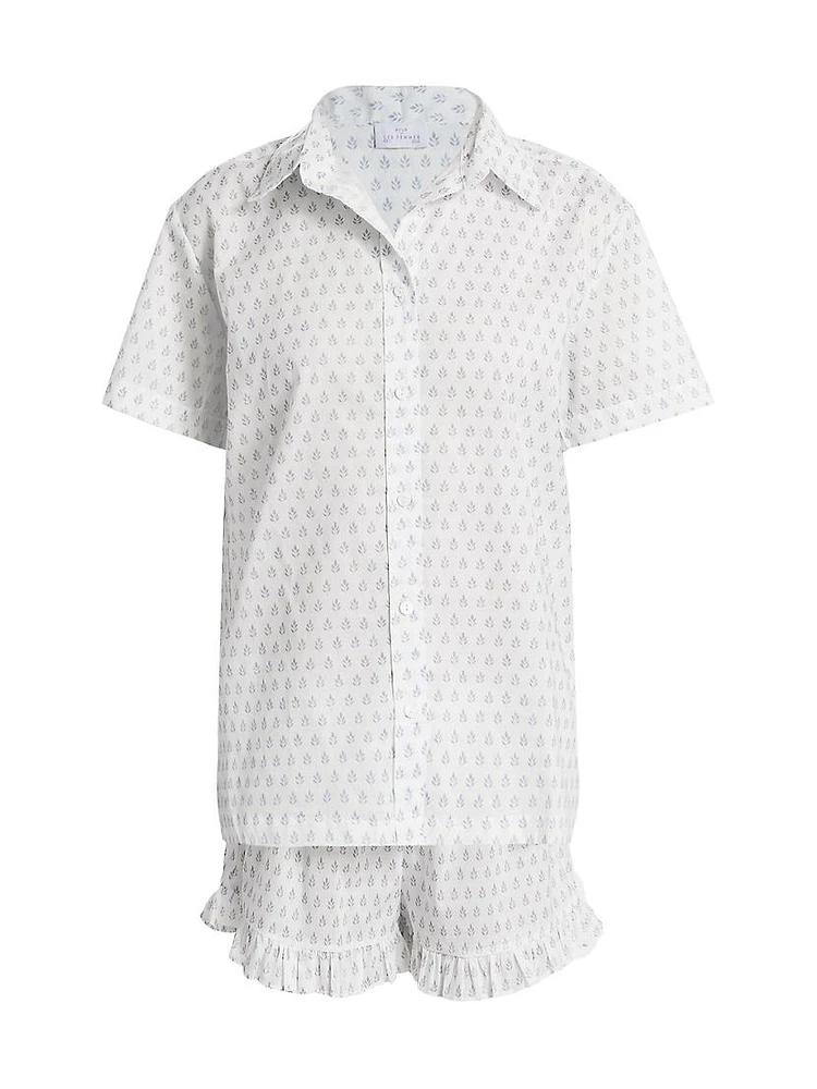 Karl Cotton Leaf-Print Frill Pajamas