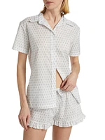 Karl Cotton Leaf-Print Frill Pajamas