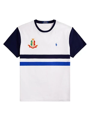 Striped Logo Crest Cotton T-Shirt