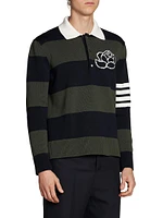 Rose 4-Bar Striped Cotton Long-Sleeve Polo Shirt