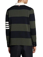 Rose 4-Bar Striped Cotton Long-Sleeve Polo Shirt