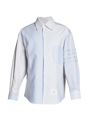 4-Bar Striped Cotton Oversized Oxford Shirt