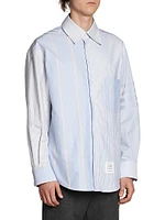 4-Bar Striped Cotton Oversized Oxford Shirt