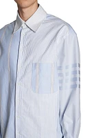 4-Bar Striped Cotton Oversized Oxford Shirt