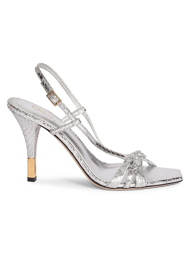 Nour Crocodile-Embossed Metallic Leather Sandals