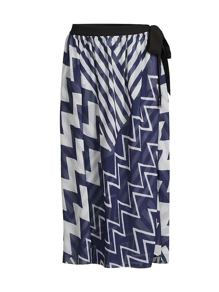 Patchwork Chevron Cover-Up Midi-Skirt