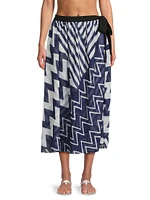 Patchwork Chevron Cover-Up Midi-Skirt