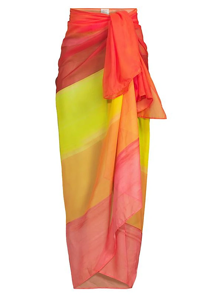 Sunset-Striped Chiffon Sarong