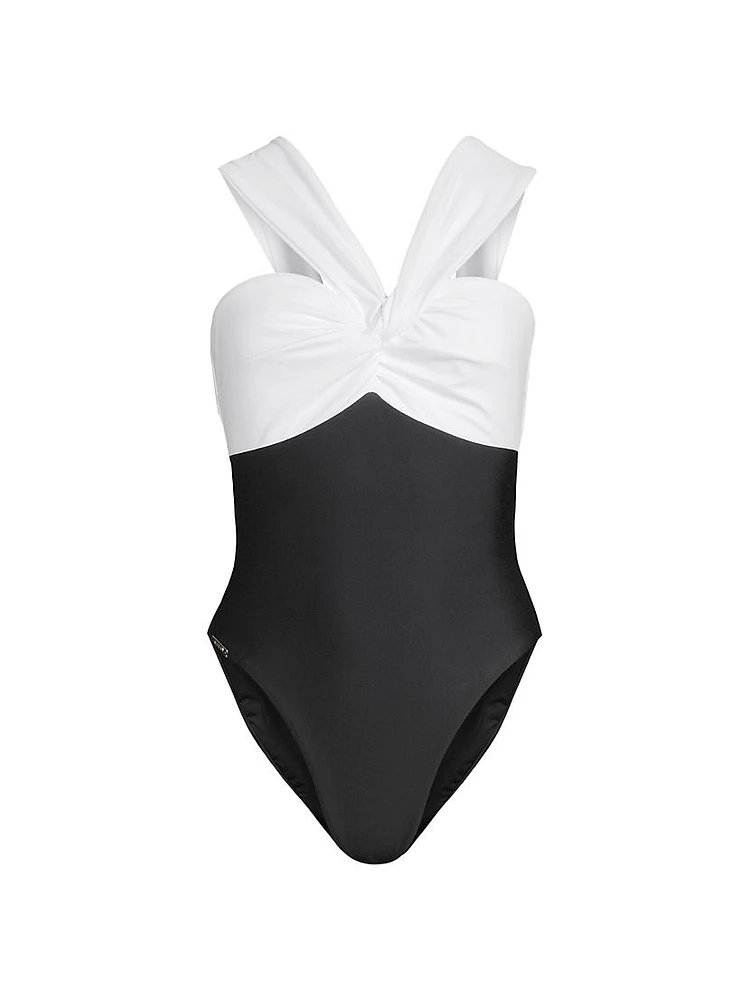 Betsy Colorblock Knotted One-Piece Swimsuit