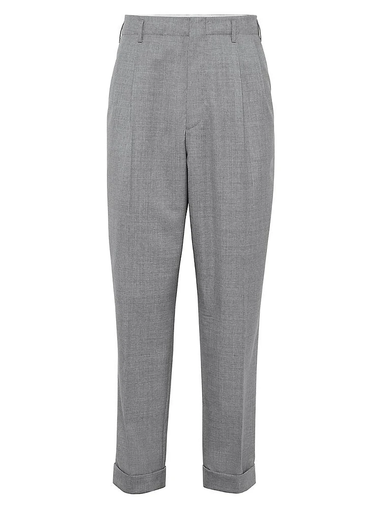 Virgin Wool Fresco Relaxed-Fit Trousers with Double Pleats