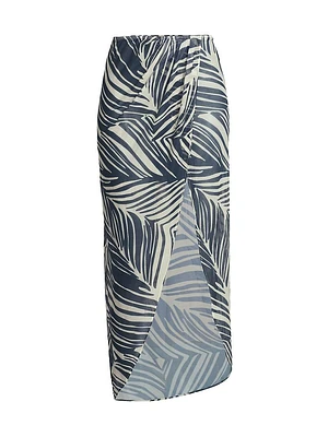 Jelena Palm Print Sarong Midi-Skirt