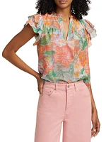 Calista Floral Cotton Cap-Sleeve Blouse