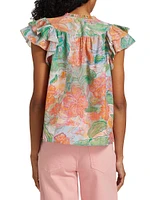 Calista Floral Cotton Cap-Sleeve Blouse