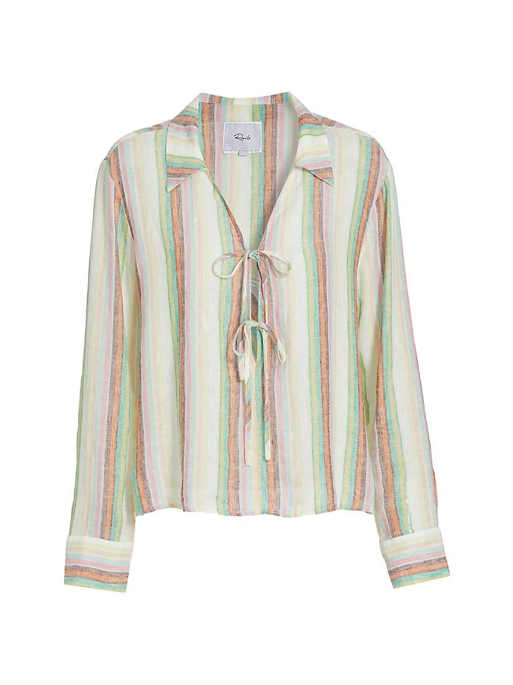 Elm Striped Linen-Blend Tie Shirt