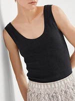 Stretch Cotton Ribbed Jersey Top with Shiny Tab