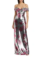 Estelle Sequin Off-The-Shoulder Gown