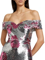 Estelle Sequin Off-The-Shoulder Gown