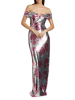 Estelle Sequin Off-The-Shoulder Gown