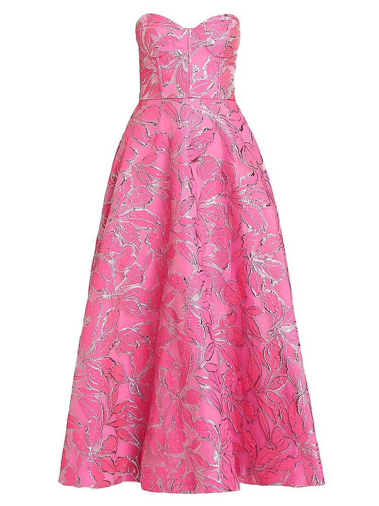 Amelia Floral Strapless Corset Maxi Dress