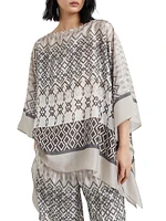 Silk Ethnic Print Pongée Poncho